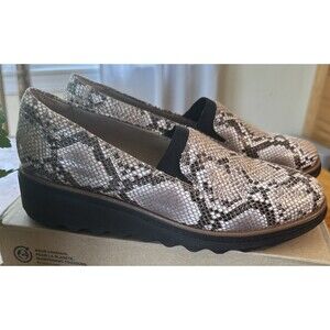 NEW Clarks Sharon Dolly Brown Snake Python Shoes Women's SIZE 7M Loafer Slip On